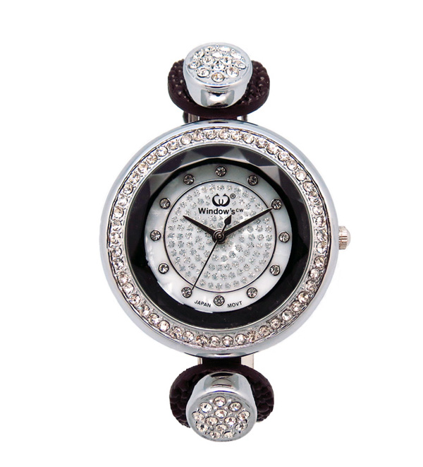 合金鑲鉆女士皮帶禮品手表批發(fā)廠家【穩(wěn)達時鐘表】