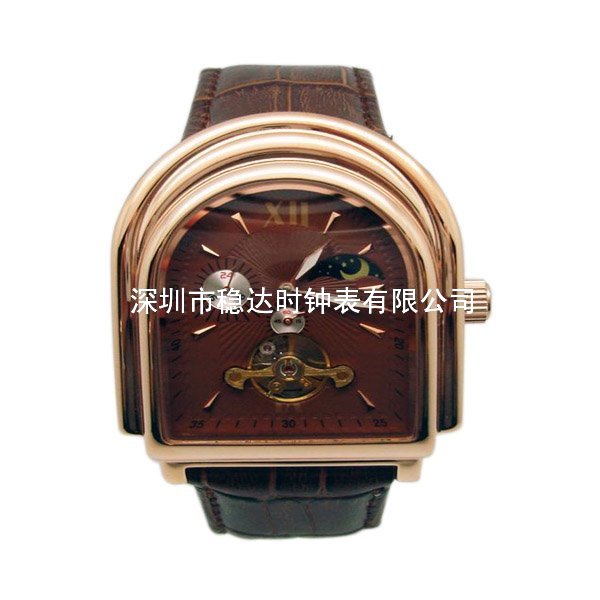 穩(wěn)達(dá)時(shí)高端霸氣真空電鍍不銹鋼殼牛皮表帶手表定制
